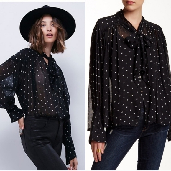 Free‎ people One Blouse Size XS Stars oversized black - Picture 1 of 14